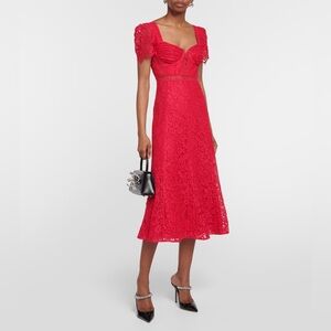 Self portrait Red Lace crêpe midi dress
